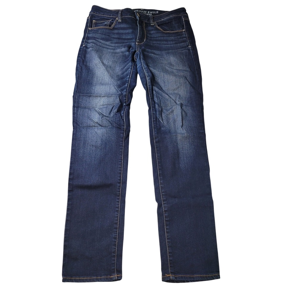American Eagle Skinny Stretch Jeans Dark Wash Blue Denim Womens Size 6 Long
